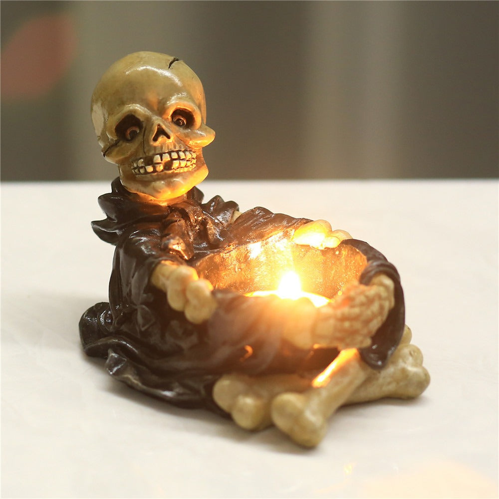 Skeleton Ashtray Candle Holder for Gothic Tabletop Decor
