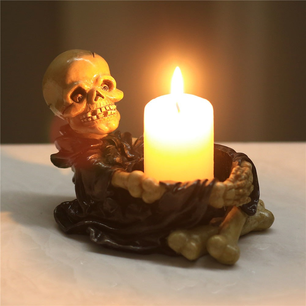 Skeleton Ashtray Candle Holder for Gothic Tabletop Decor