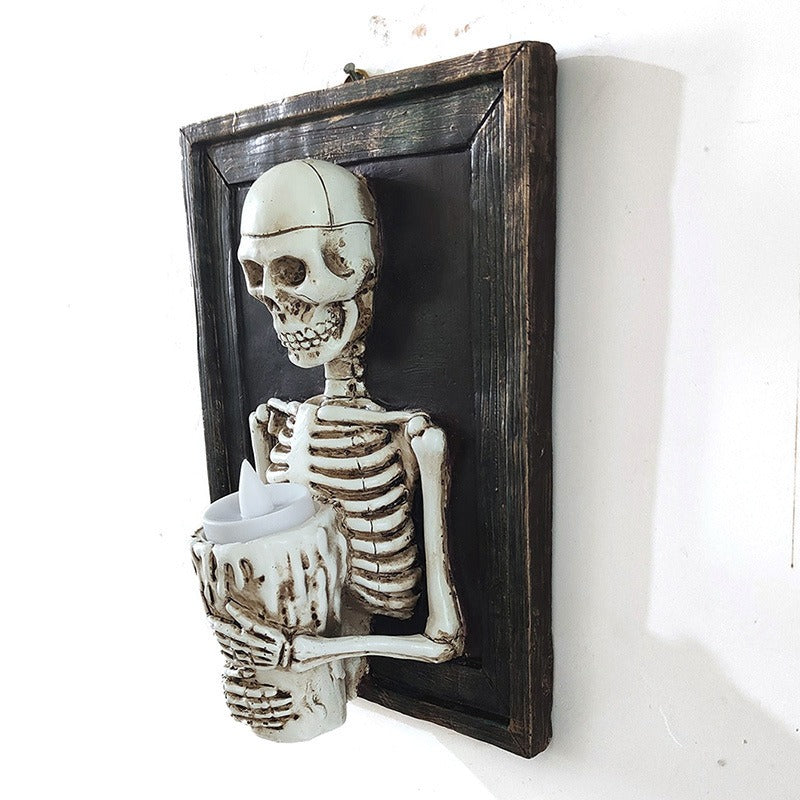 Skeleton Candle Lamp Gothic Halloween Wall Decor Accent
