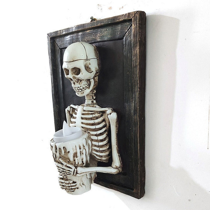 Skeleton Candle Lamp Gothic Halloween Wall Decor Accent