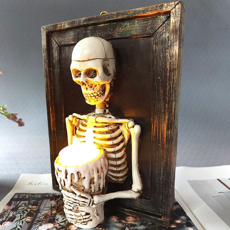 Skeleton Candle Lamp Gothic Halloween Wall Decor Accent