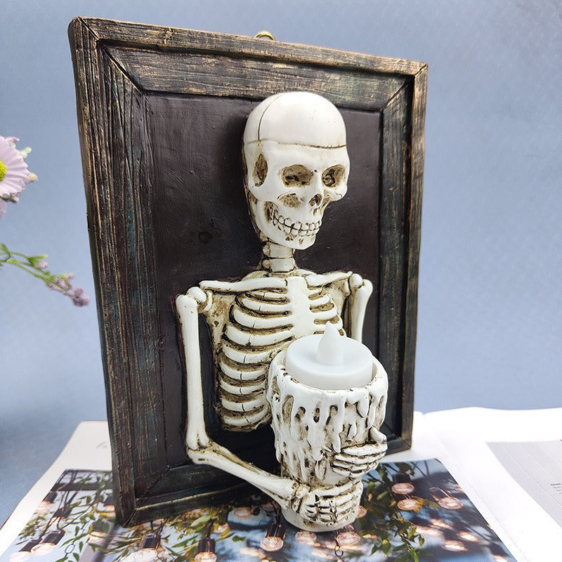 Skeleton Candle Lamp Gothic Halloween Wall Decor Accent