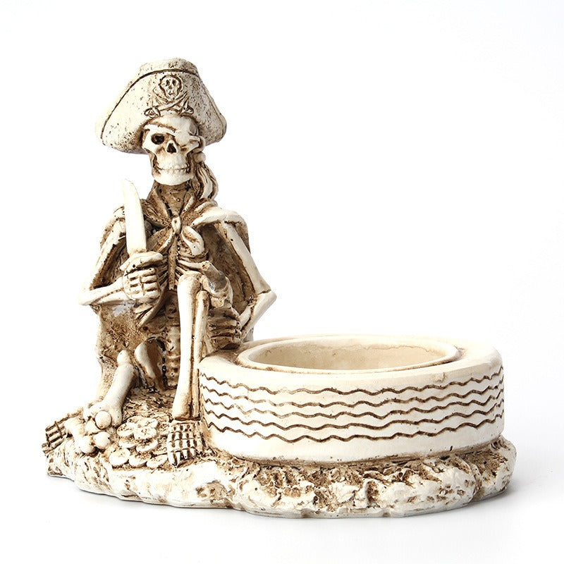 Skeleton Pirate Ashtray – Gothic Nautical Desk Decor