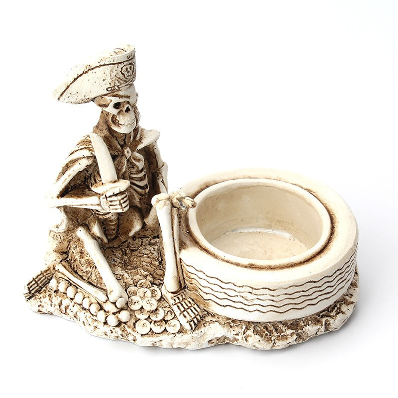 Skeleton Pirate Ashtray – Gothic Nautical Desk Decor