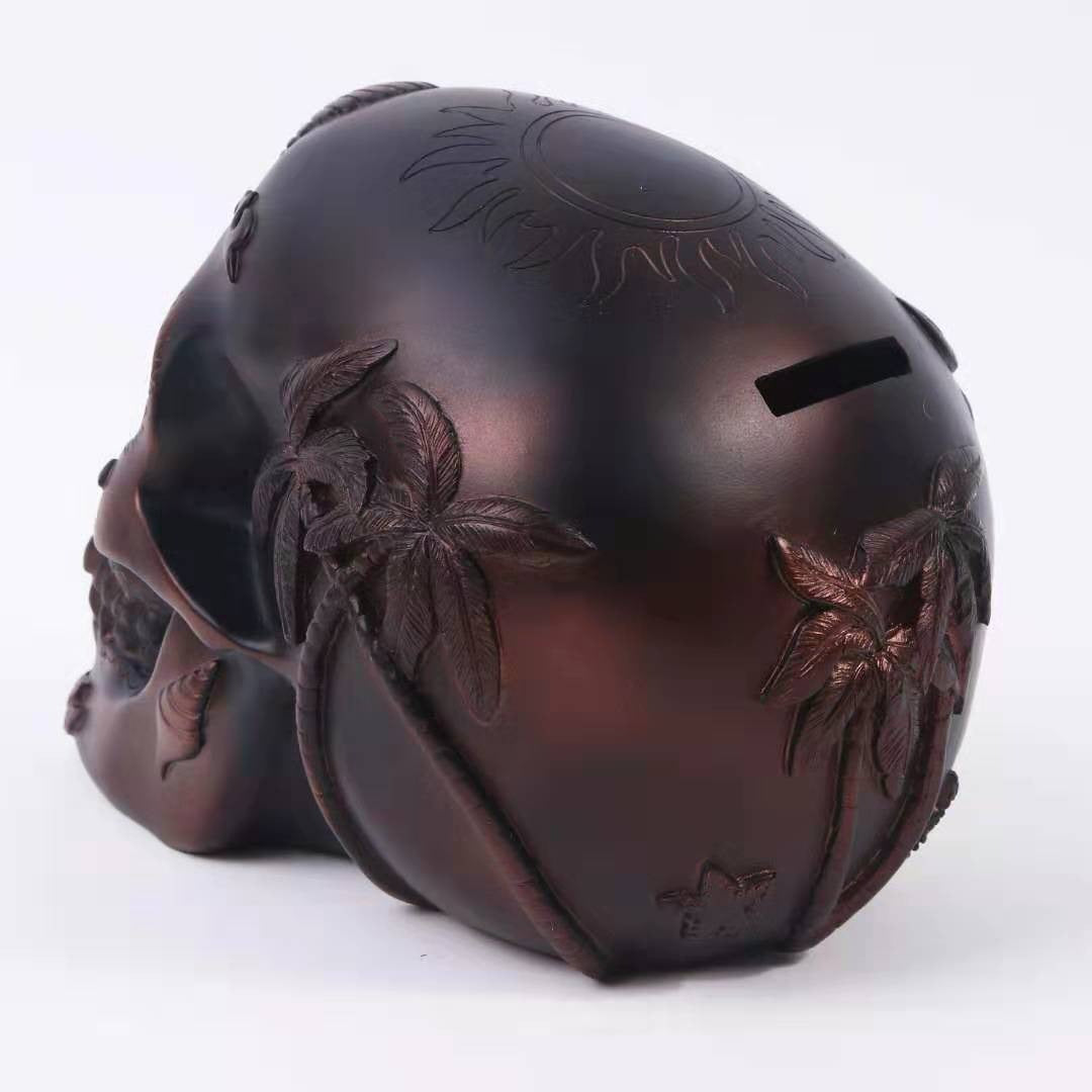 Detailed Skull Piggy Bank Gothic Home Decor Ornament