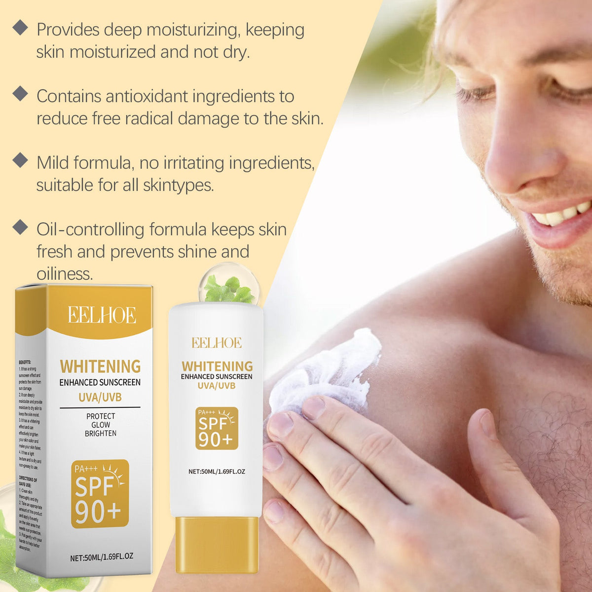 SPF 90+ PA+++ Sunscreen Cream for Outdoor Summer Days