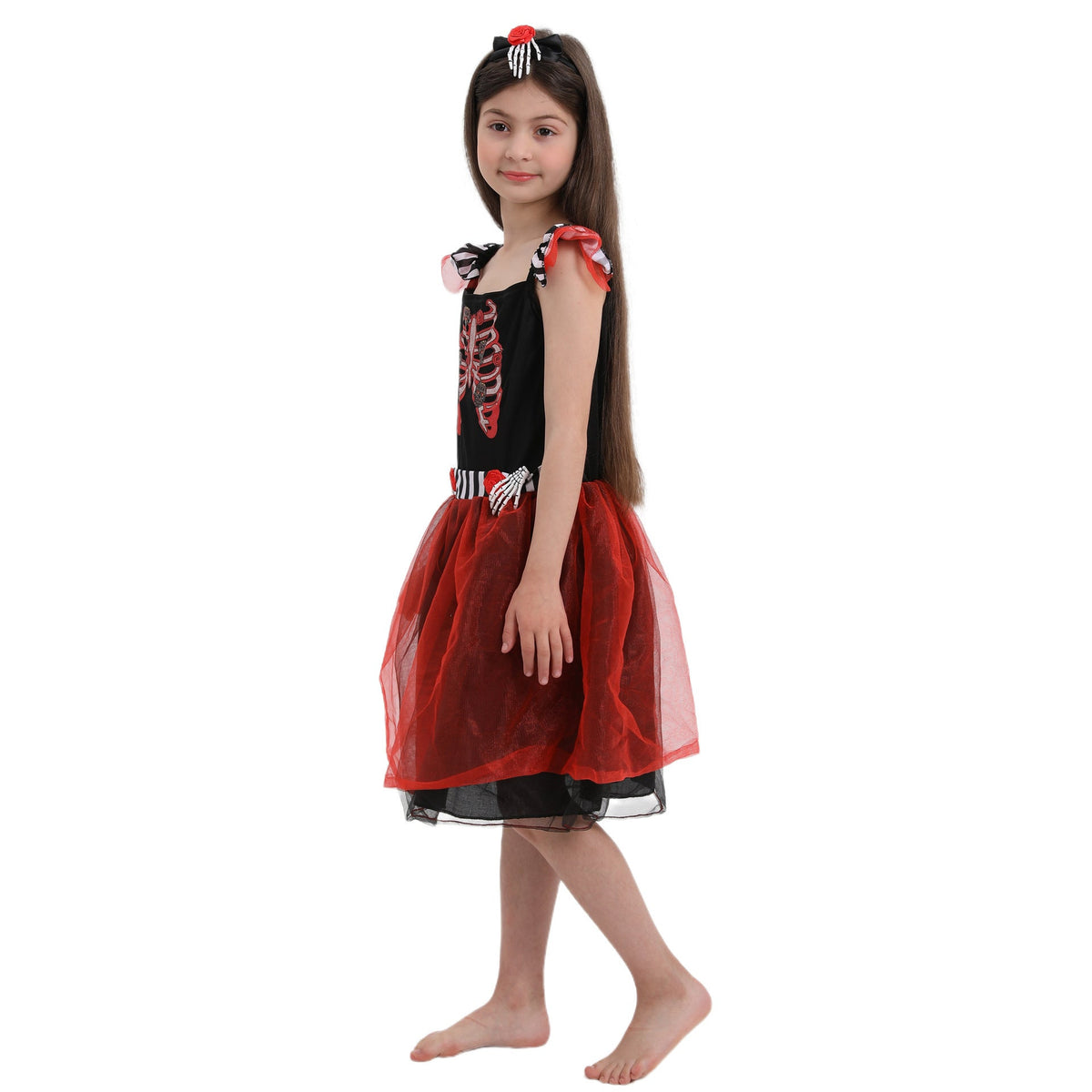 Kids Skeleton Halloween Costume Dress Deep Red Tulle