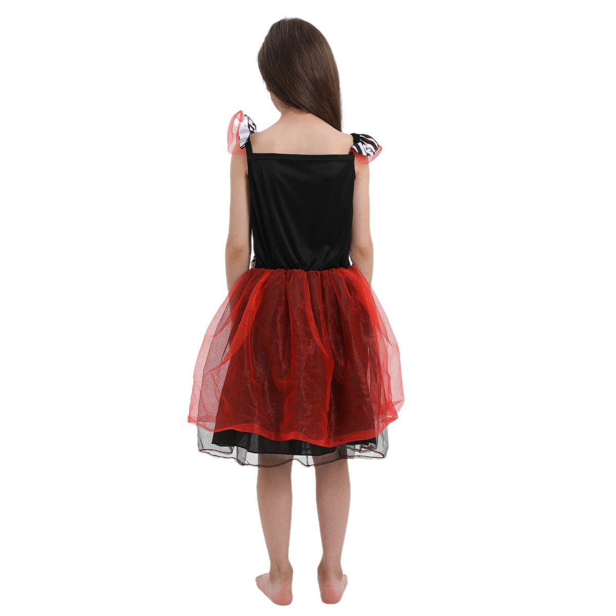 Kids Skeleton Halloween Costume Dress Deep Red Tulle