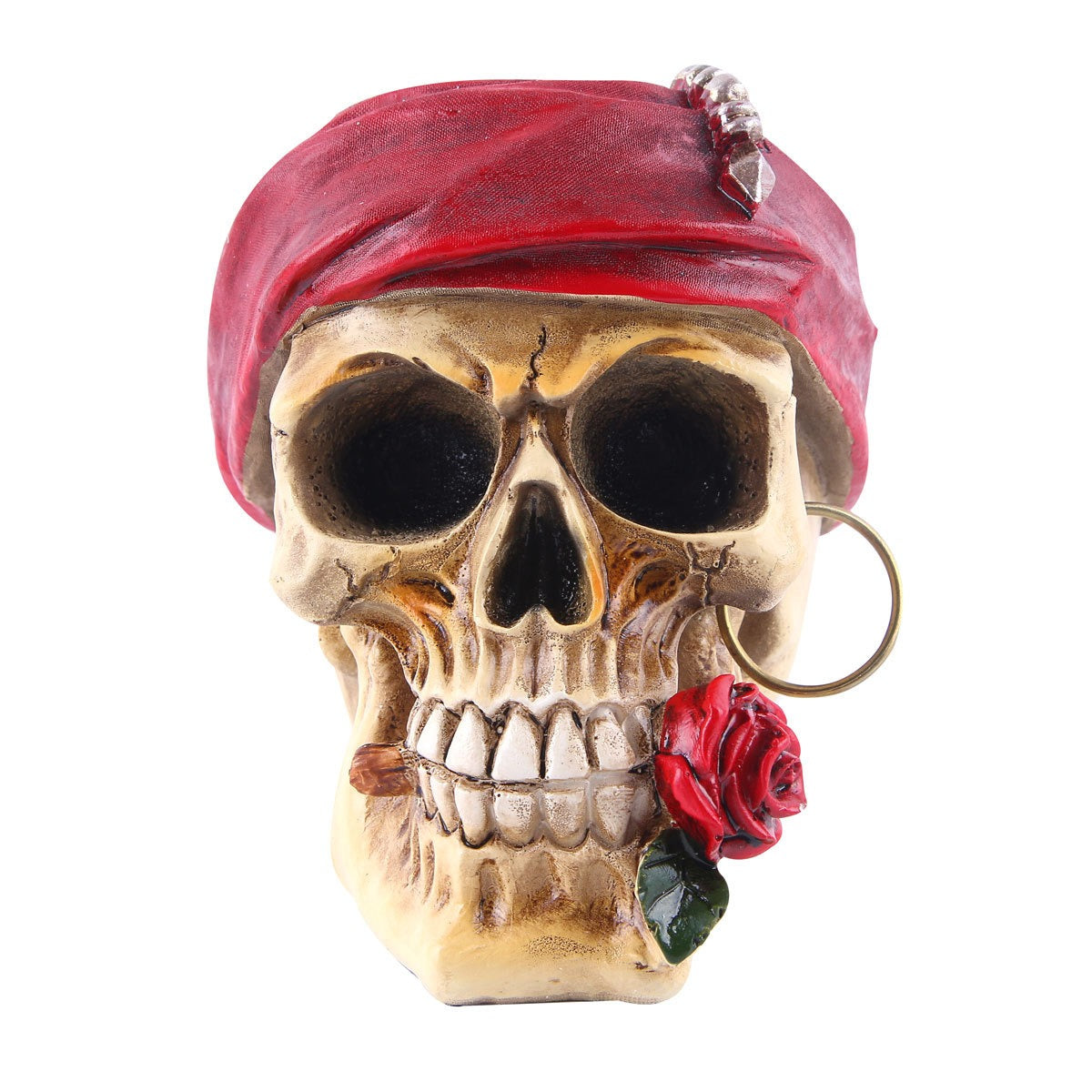 Gothic Skull Ornament with Rose, Headscarf and Hoop
