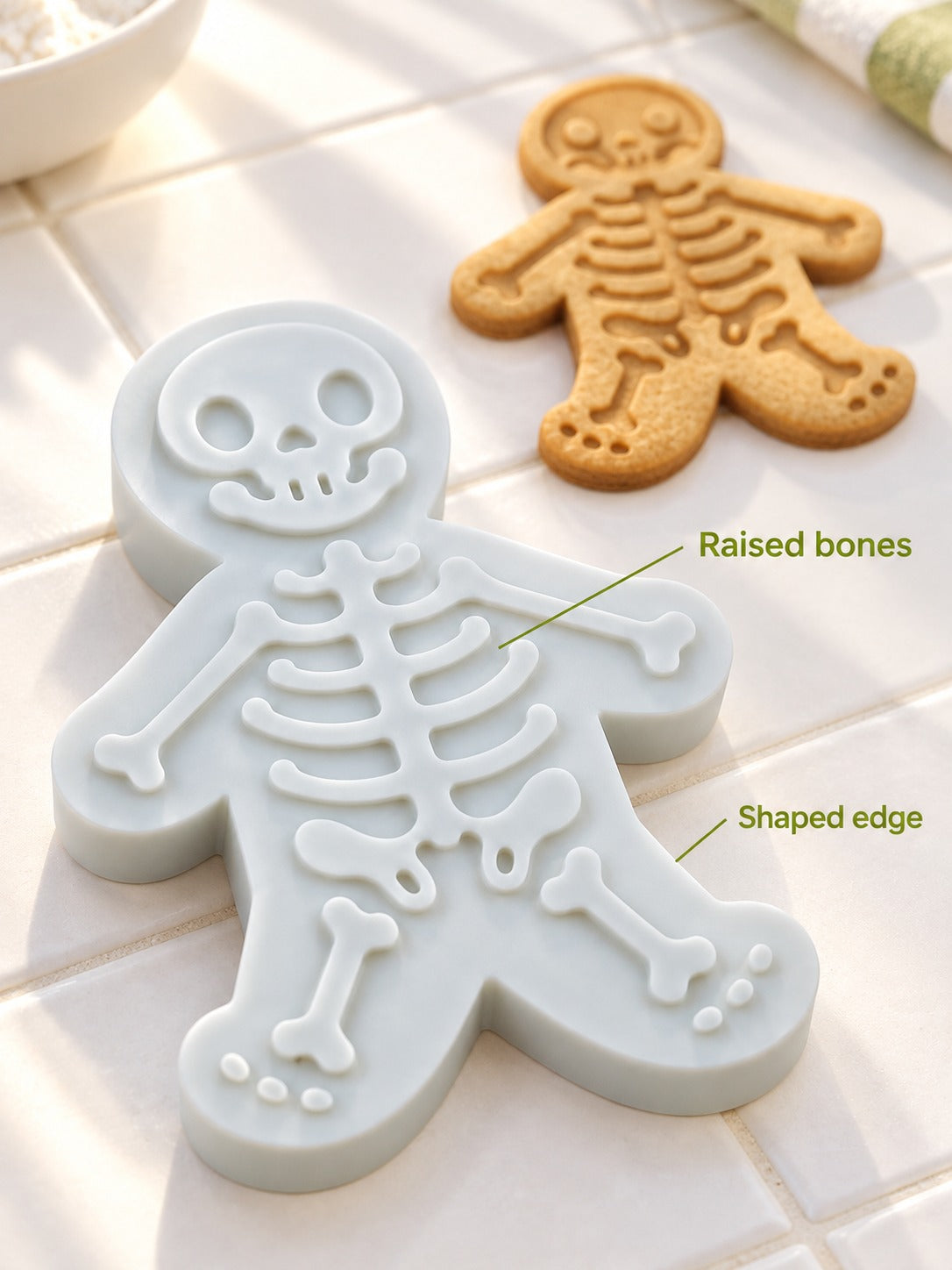 Skeleton Cookie Mold: Press-Cut Bone Detail for Halloween