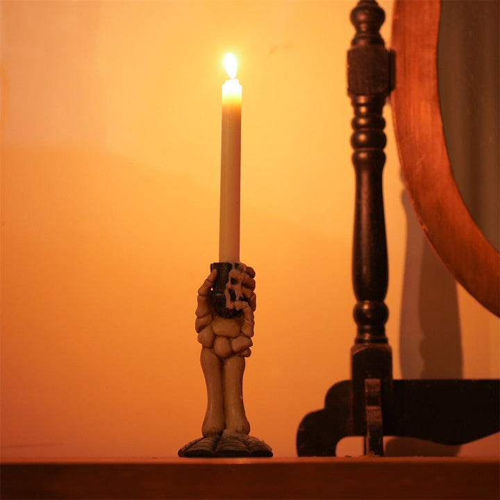 Skull Candle Holder – Gothic Taper Candle Display Accent
