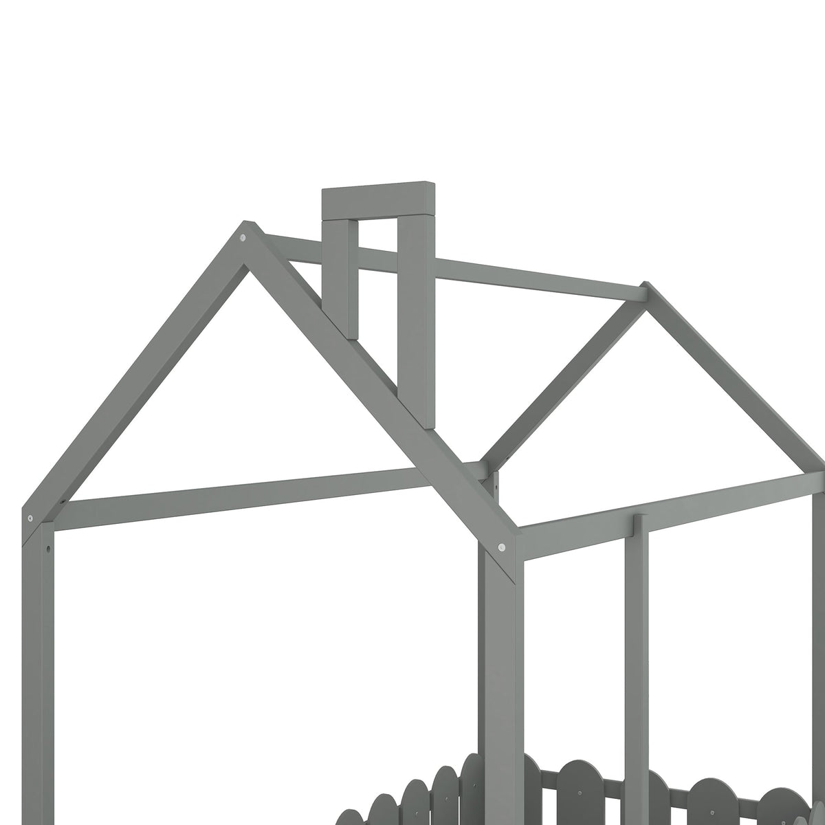 Gray Twin House Bed Frame with Fence Guardrail for Kids