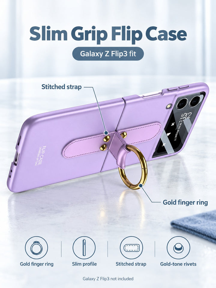 Slim Galaxy Z Flip3 Case with Gold Finger Ring Grip