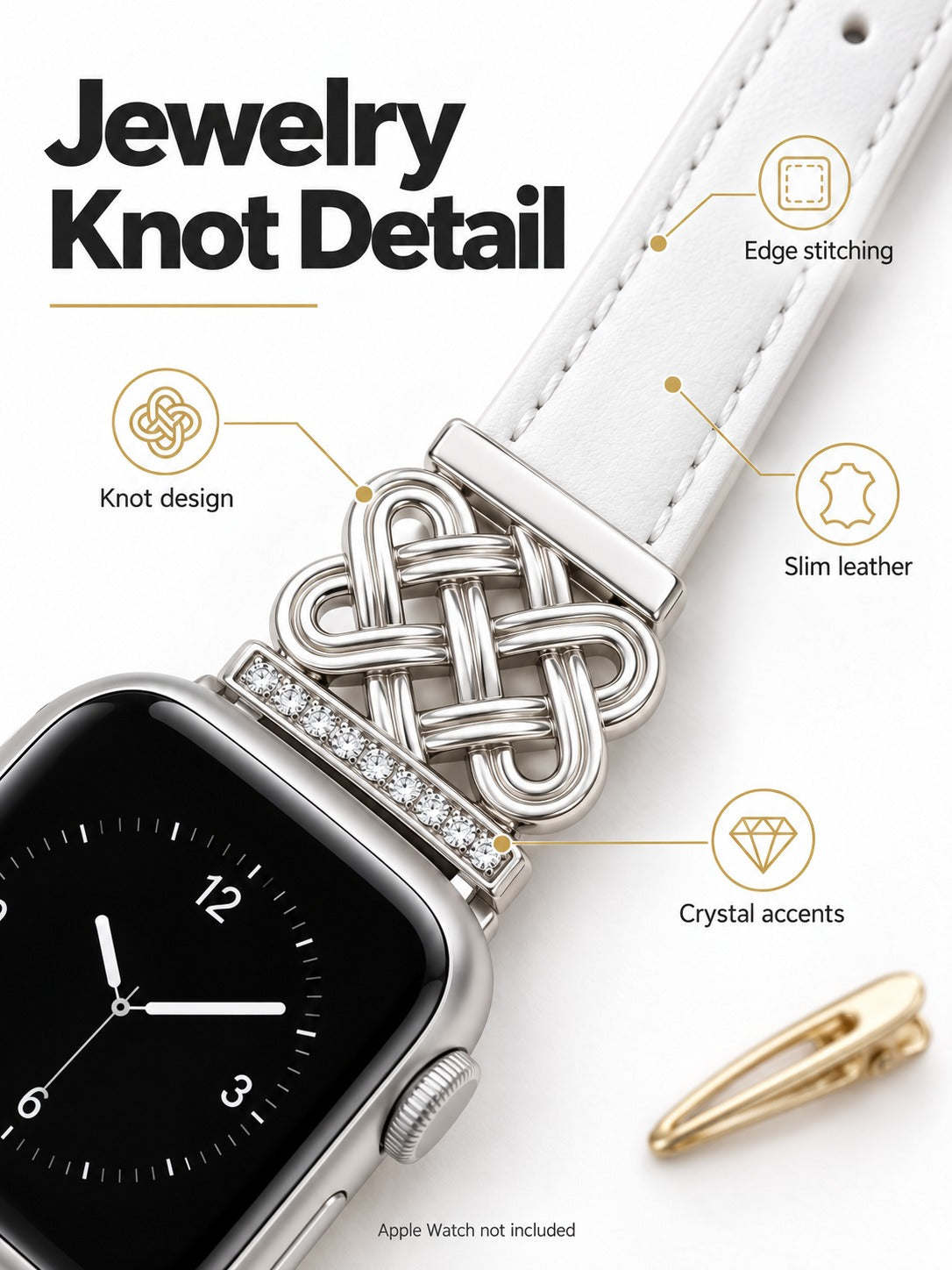 Slim Leather Apple Watch Band with Crystal Knot Design