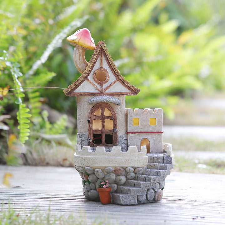 Solar Fairy Castle Garden Night Light with Gnome Set