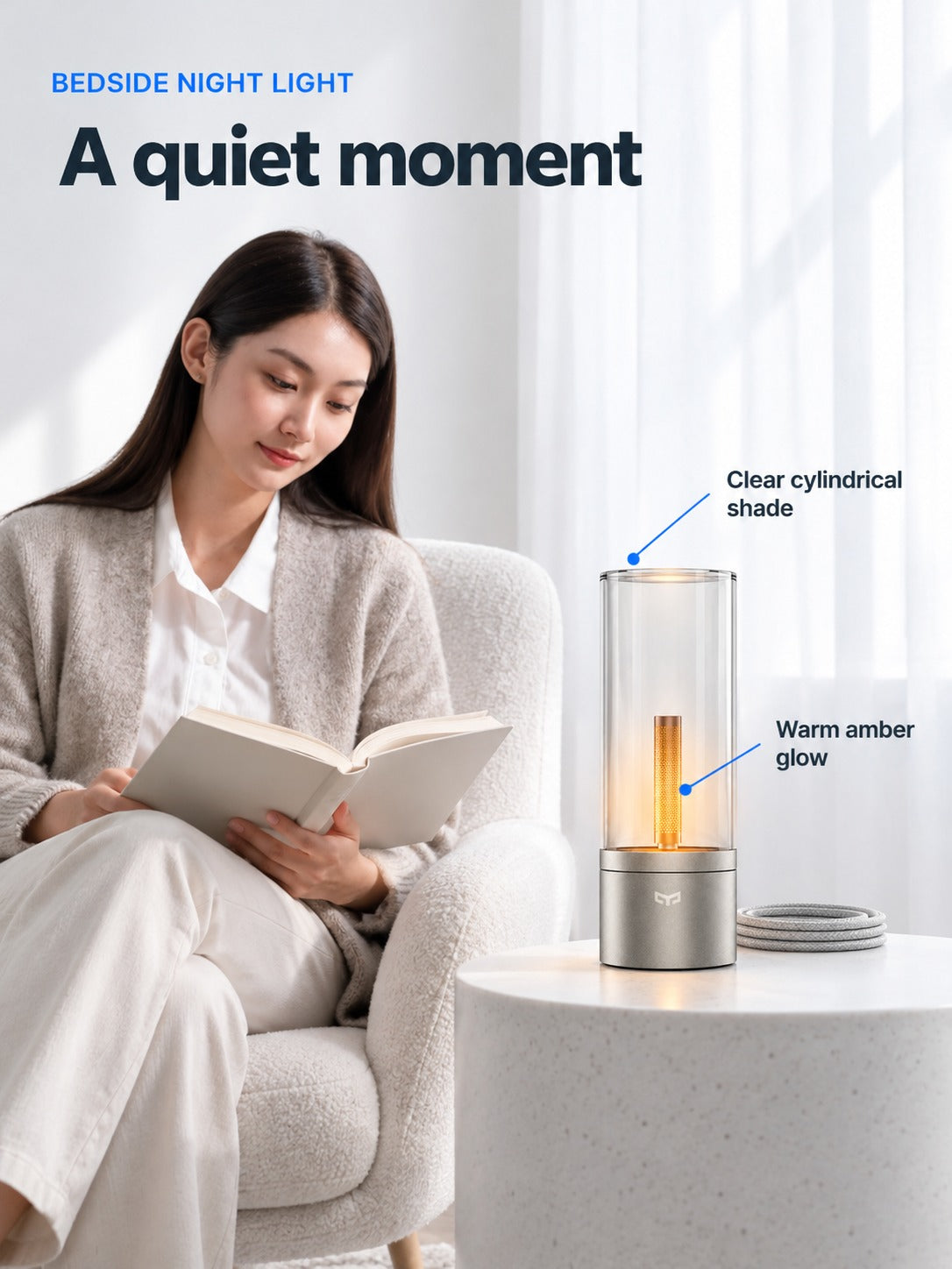 Smart Bedside Night Light with Candle-Style Warm Glow