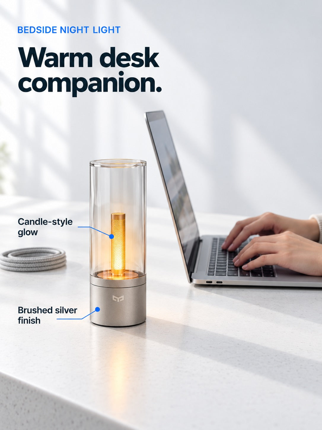Smart Bedside Night Light with Candle-Style Warm Glow