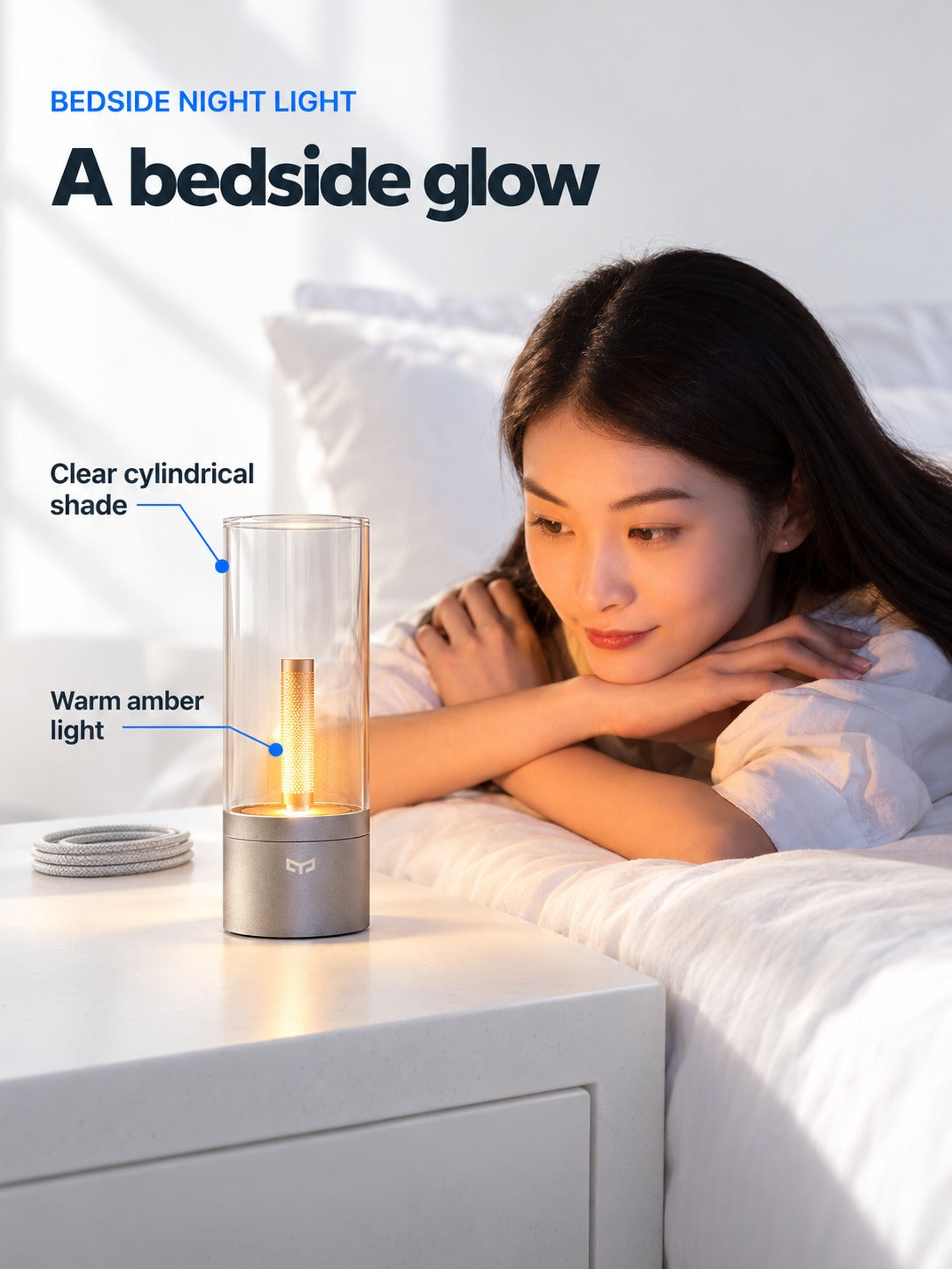 Smart Bedside Night Light with Candle-Style Warm Glow
