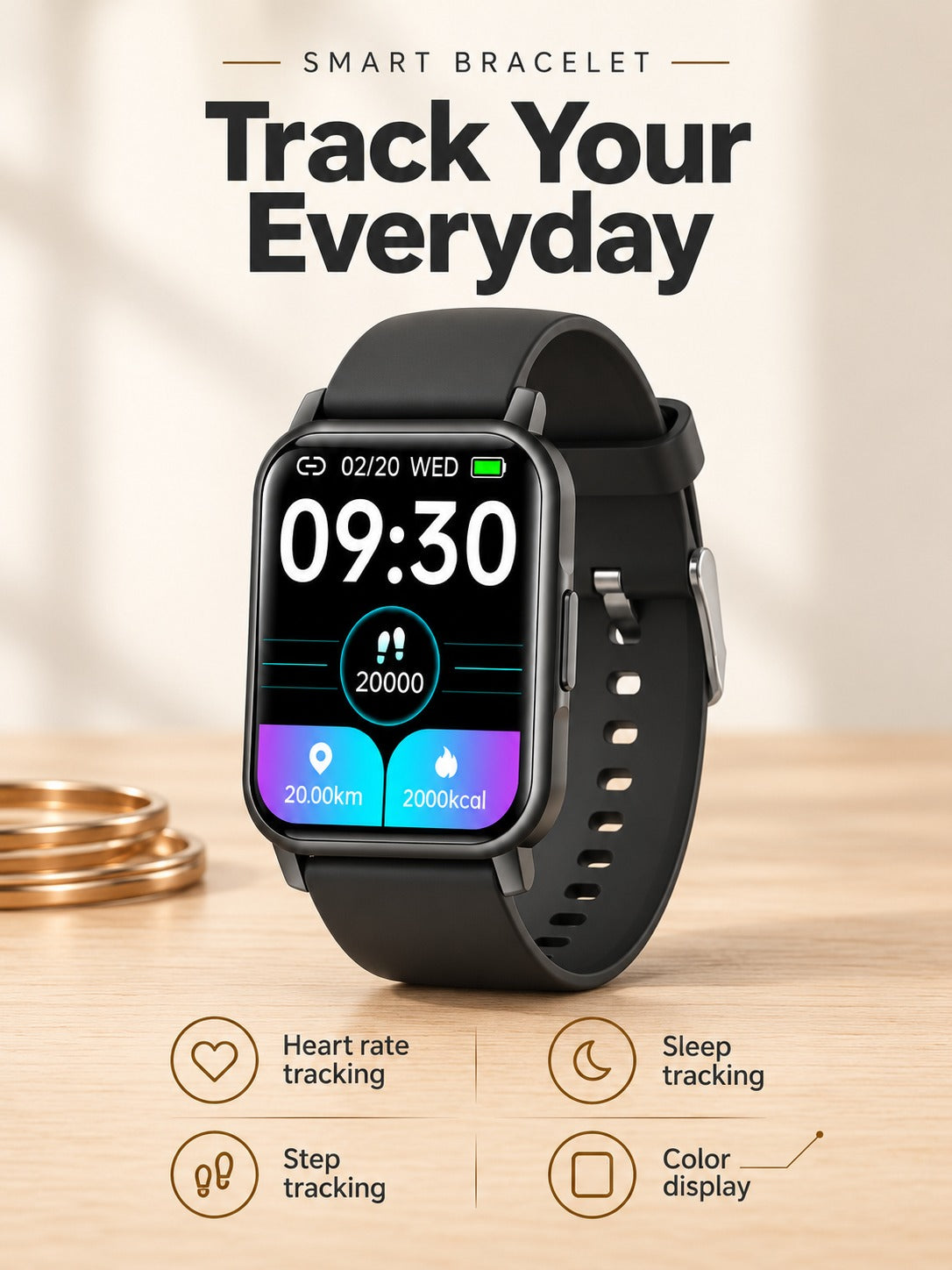 Smart Bracelet with Heart Rate, Sleep and Step Tracking