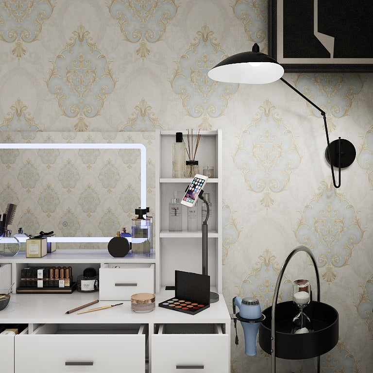 LED Mirror Dressing Table with Drawers and Shelves