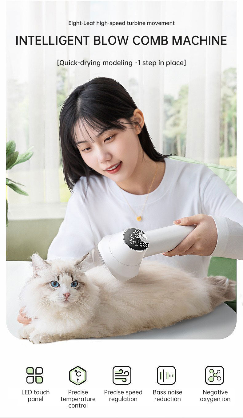 Smart Pet Hair Dryer Brush for Fluffy, Tangle-Free Coats