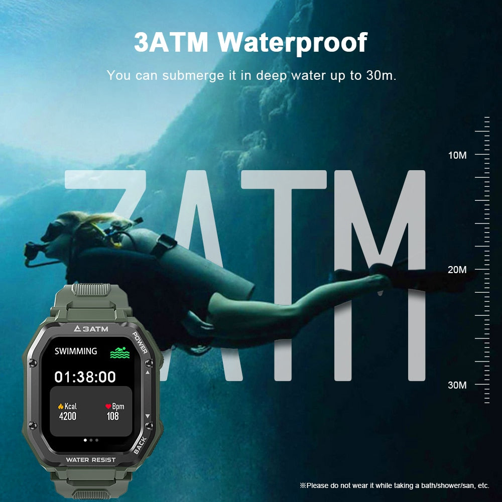 Rugged Smartwatch for Men: 3ATM Waterproof Fitness