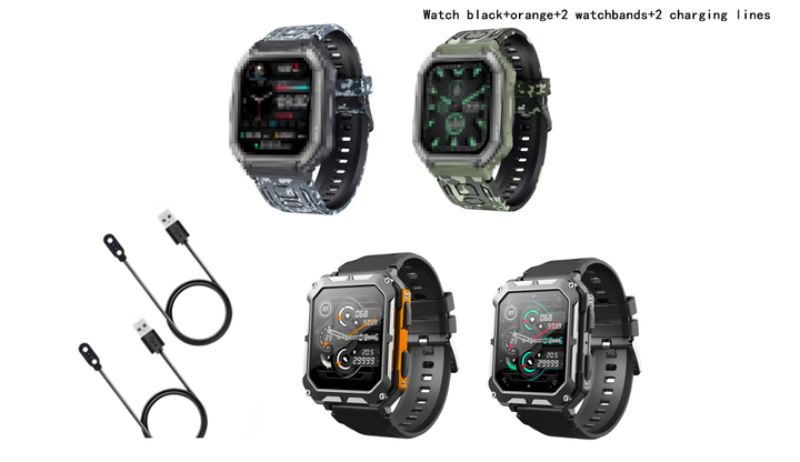 Rugged Smart Watch Bundle with 2 Bands & 2 Charging Cables