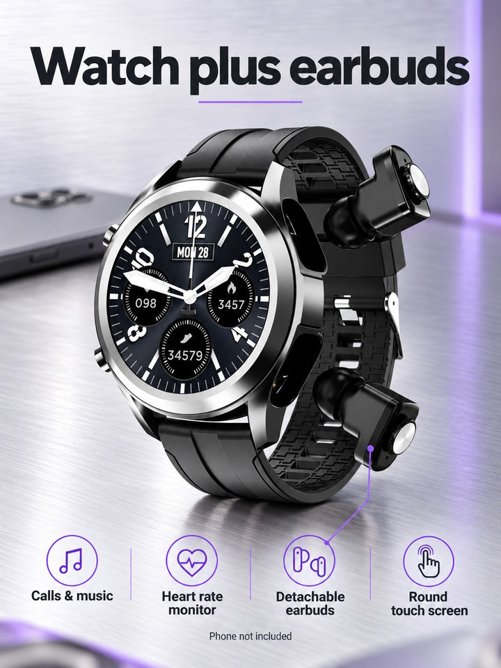 Smart Watch with Wireless Earbuds & Heart Rate Monitor
