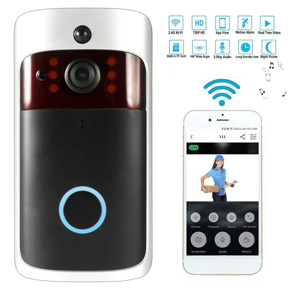 WiFi Video Doorbell with Night Vision and Motion Alerts