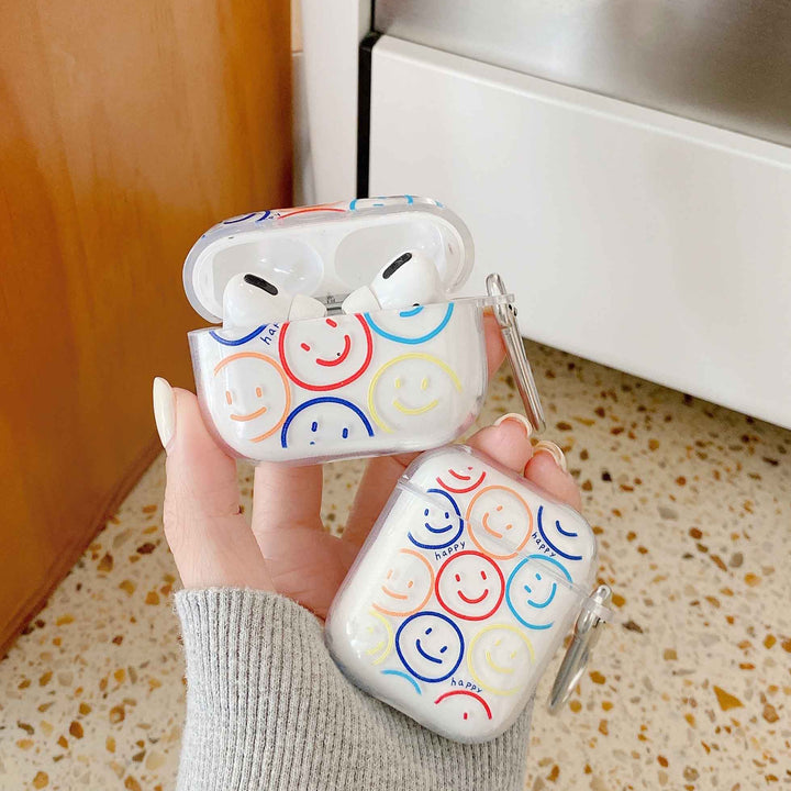 Clear Smiley AirPods Case Cover with Carabiner Clip