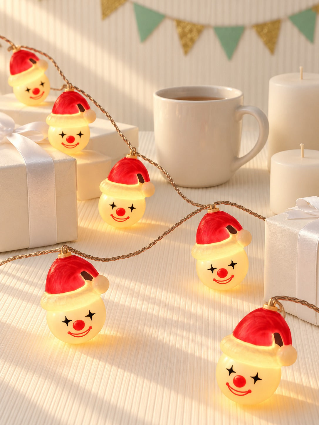 Snowman Santa Hat LED Christmas String Lights Warm Glow