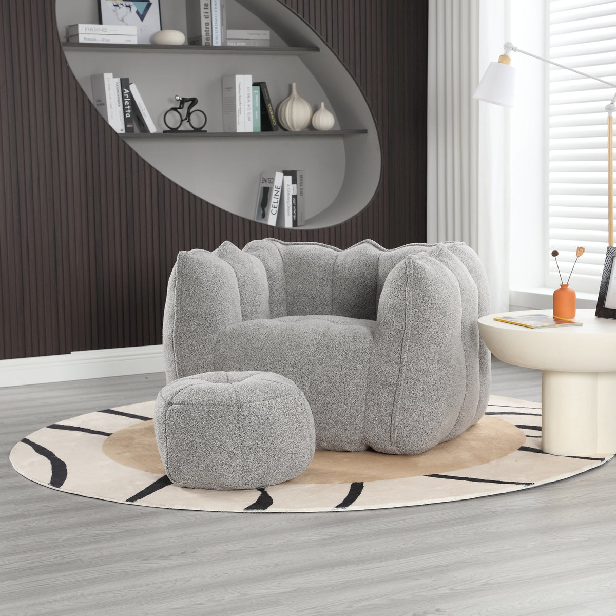 Foam Chip Bean Bag Chair with Footstool for Living Room