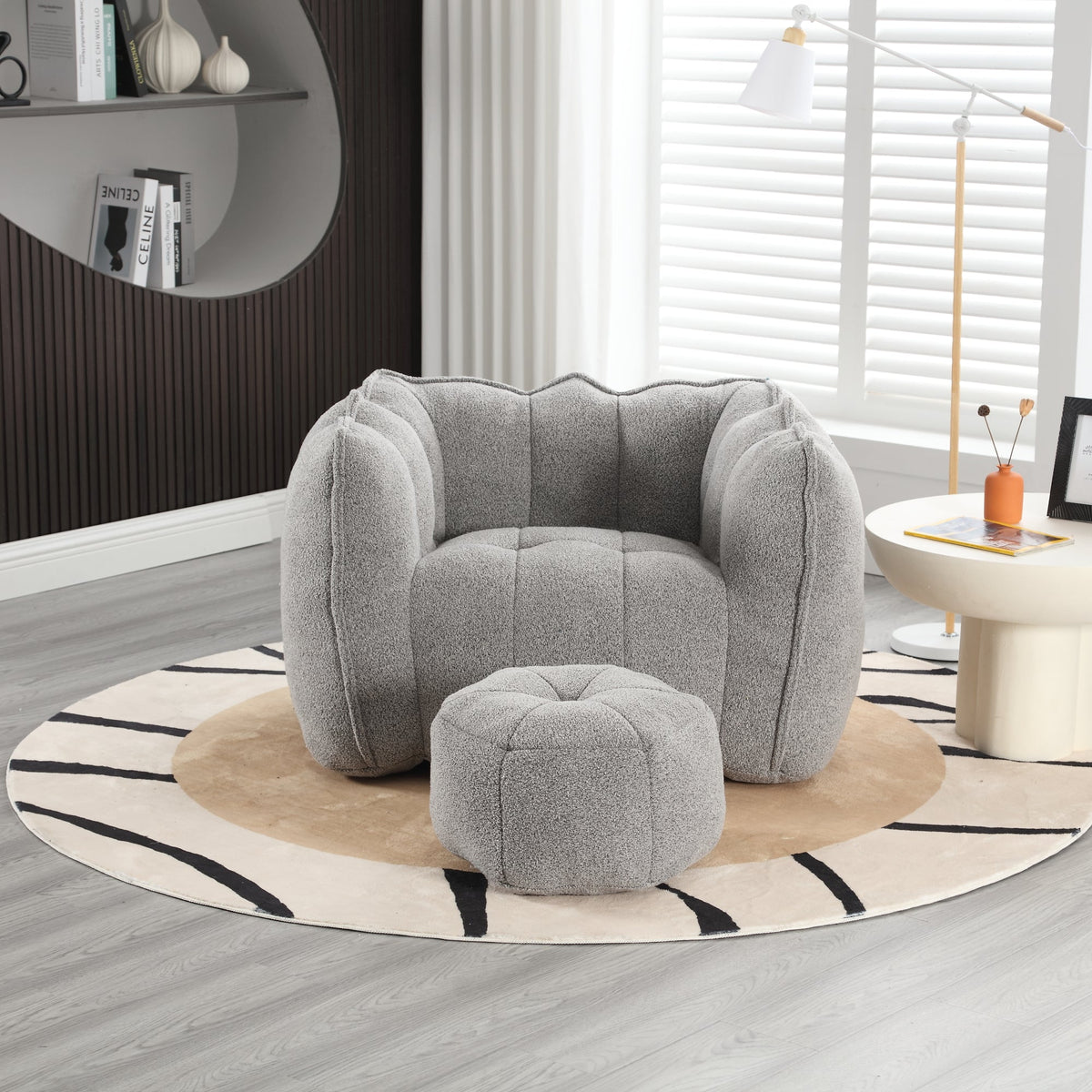 Foam Chip Bean Bag Chair with Footstool for Living Room