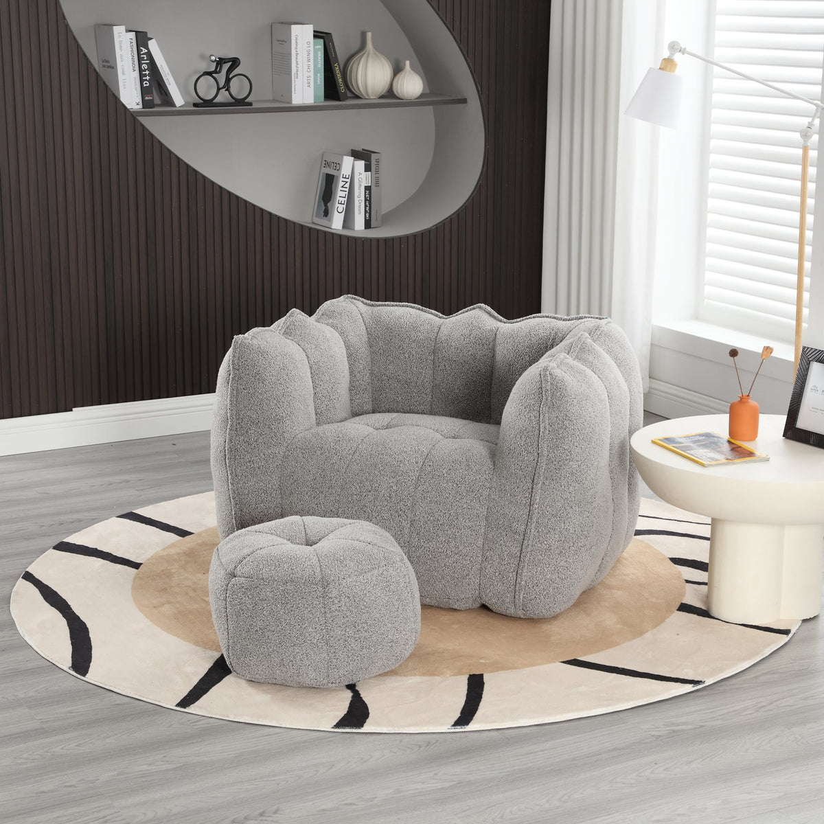 Foam Chip Bean Bag Chair with Footstool for Living Room