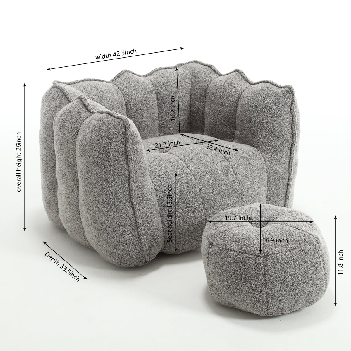 Foam Chip Bean Bag Chair with Footstool for Living Room
