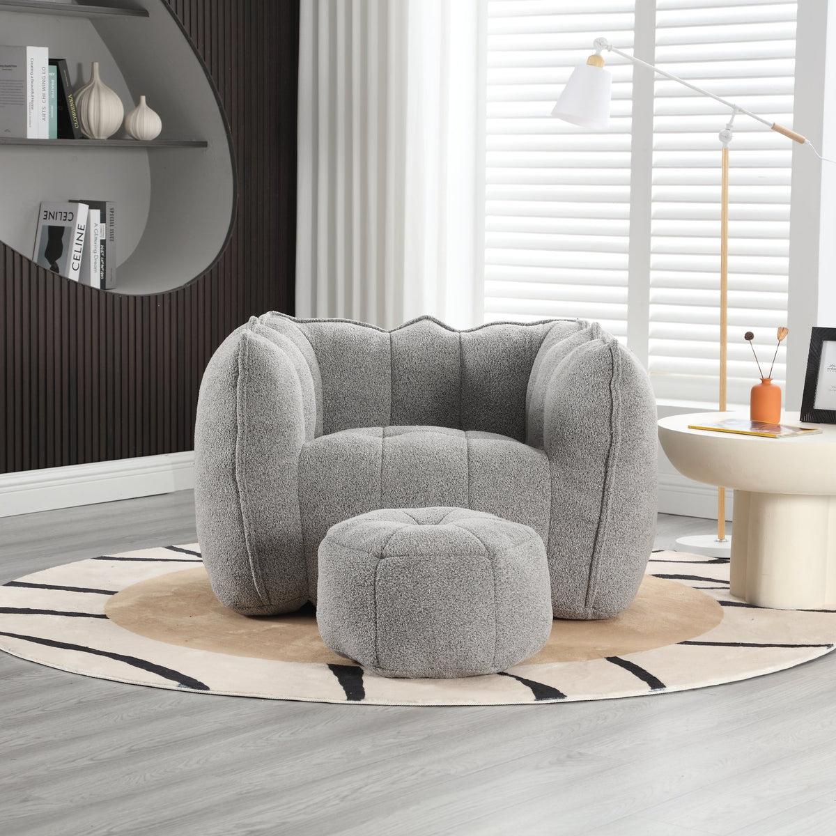 Foam Chip Bean Bag Chair with Footstool for Living Room