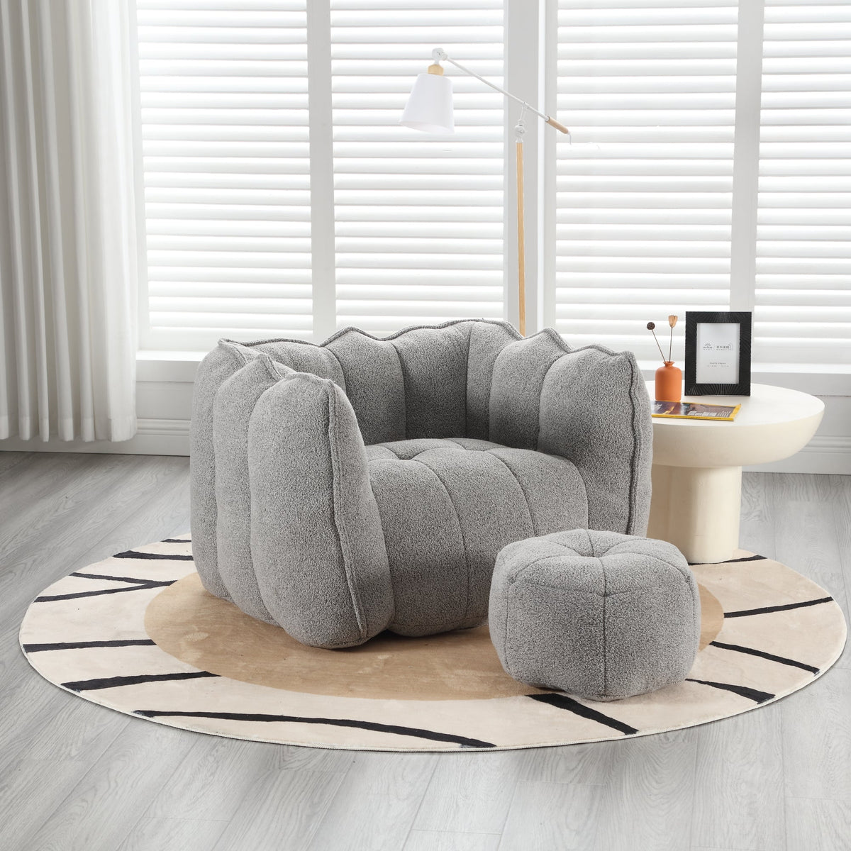 Foam Chip Bean Bag Chair with Footstool for Living Room
