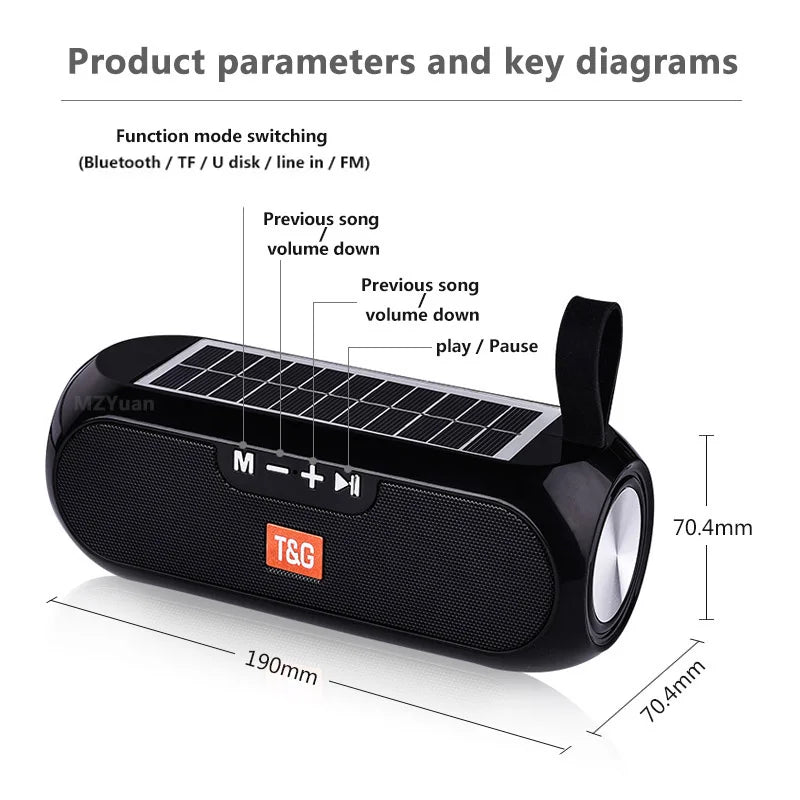 Solar Bluetooth Speaker with Heavy Bass for Camping
