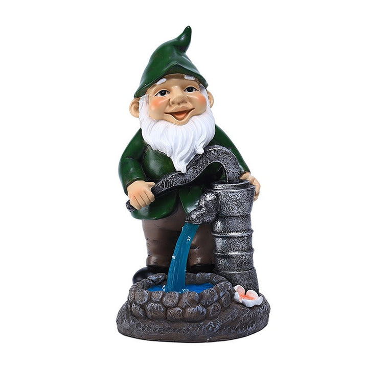 Solar Garden Gnome Water Well Statue for Outdoor Decor
