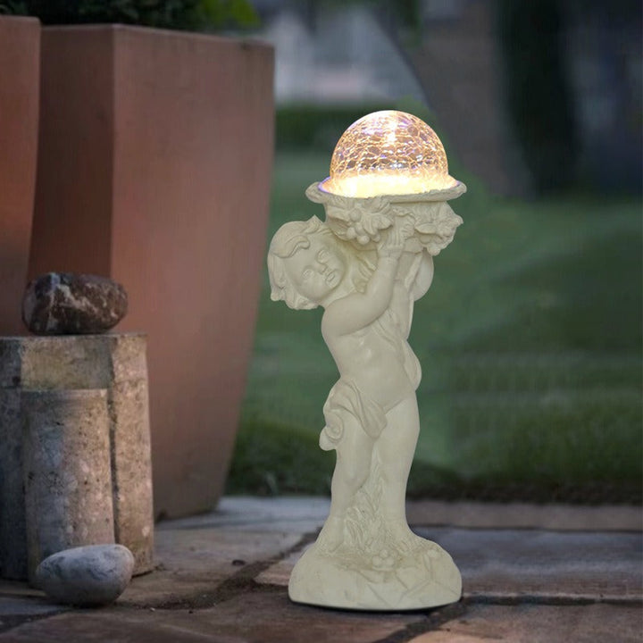 Solar Garden Angel Lamp with Warm Crackle Glass Glow