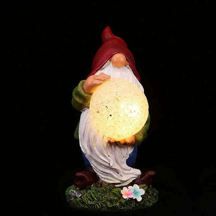 Solar Powered Garden Gnome Statue with Glowing Globe