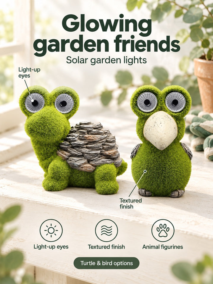 Solar Garden Lights: Turtle and Bird Figurines Glow