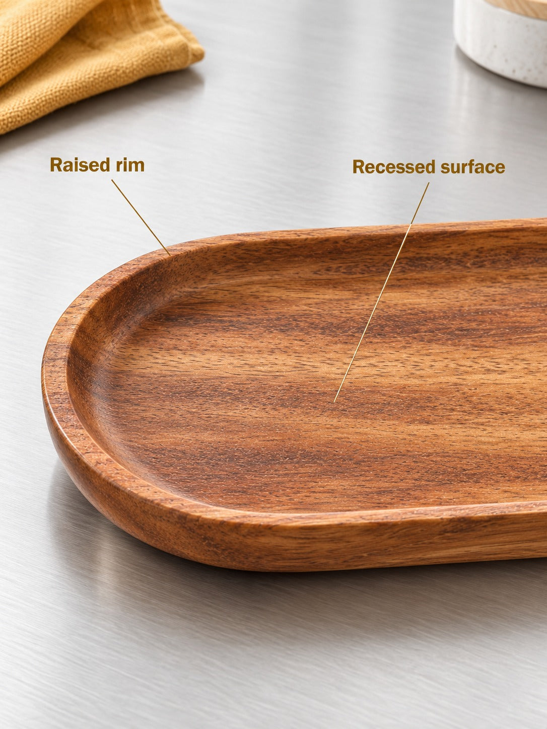 Solid Acacia Wood Oval Serving Tray for Tea and Snacks