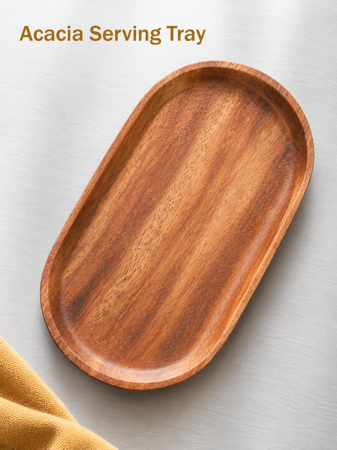 Solid Acacia Wood Oval Serving Tray for Tea and Snacks