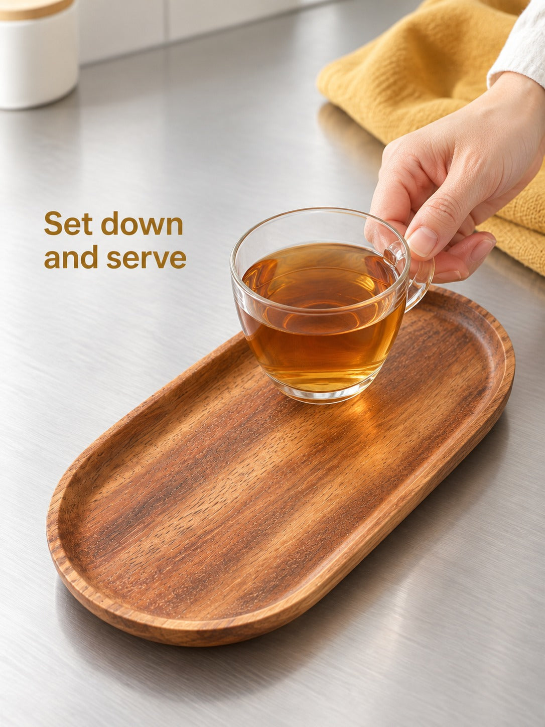Solid Acacia Wood Oval Serving Tray for Tea and Snacks