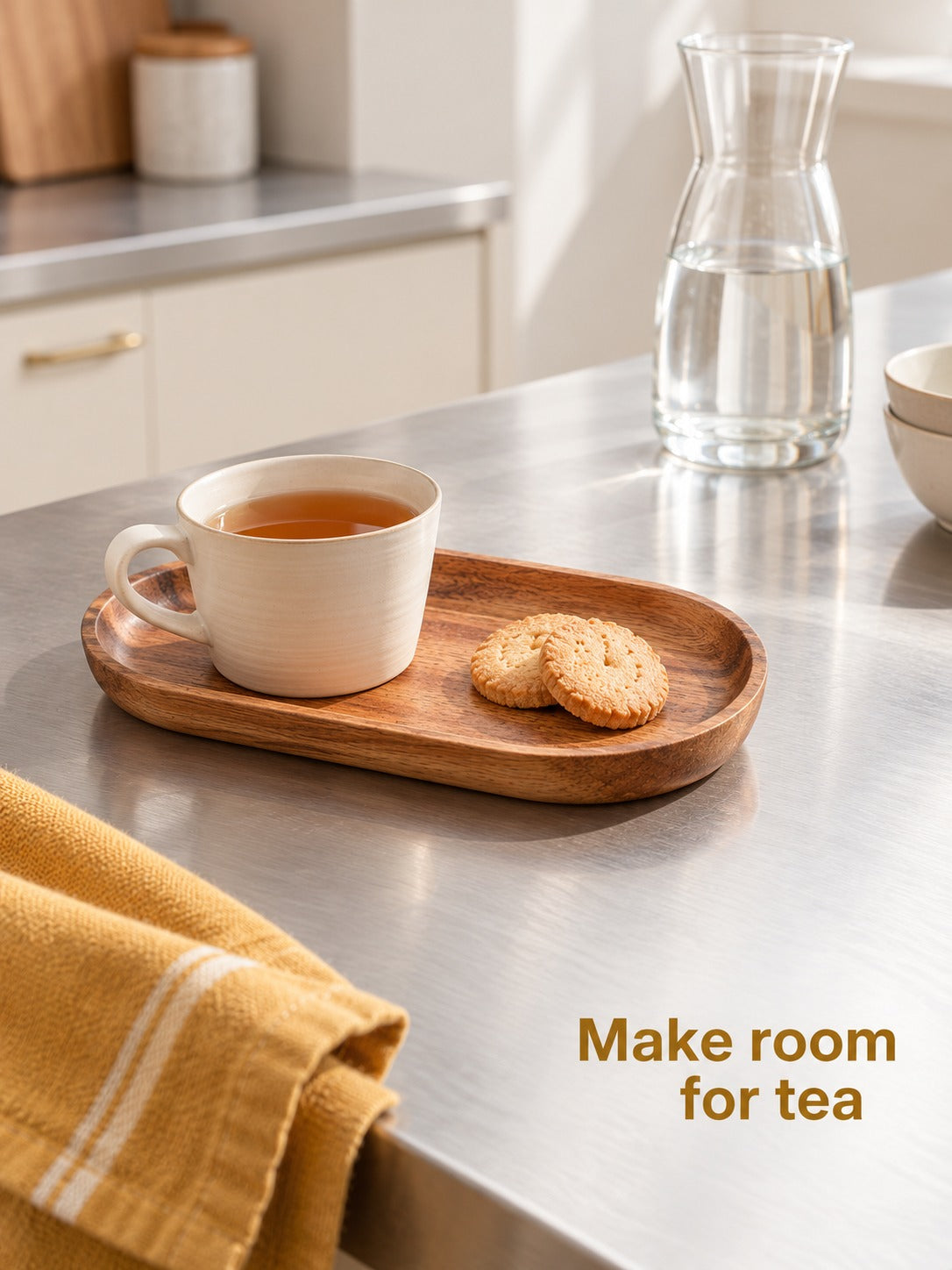 Solid Acacia Wood Oval Serving Tray for Tea and Snacks