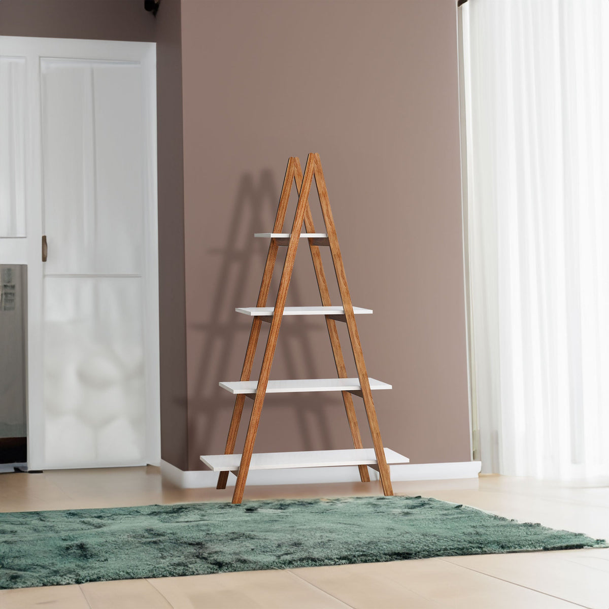 Bamboo A-Frame Ladder Bookshelf, Four-Tier Open Storage