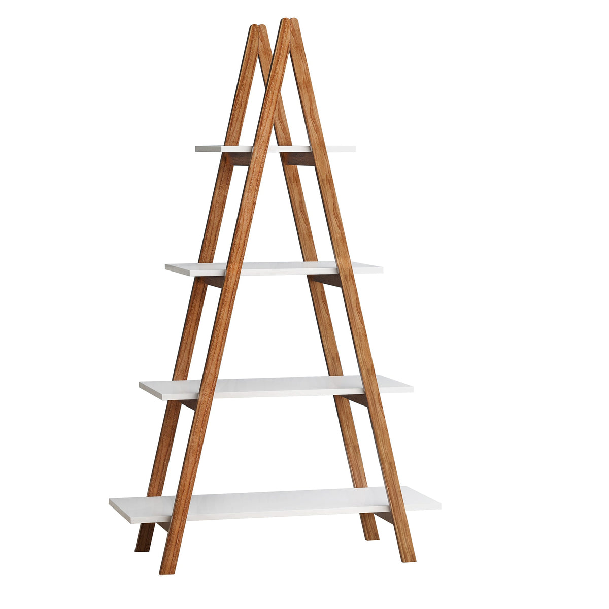 Bamboo A-Frame Ladder Bookshelf, Four-Tier Open Storage