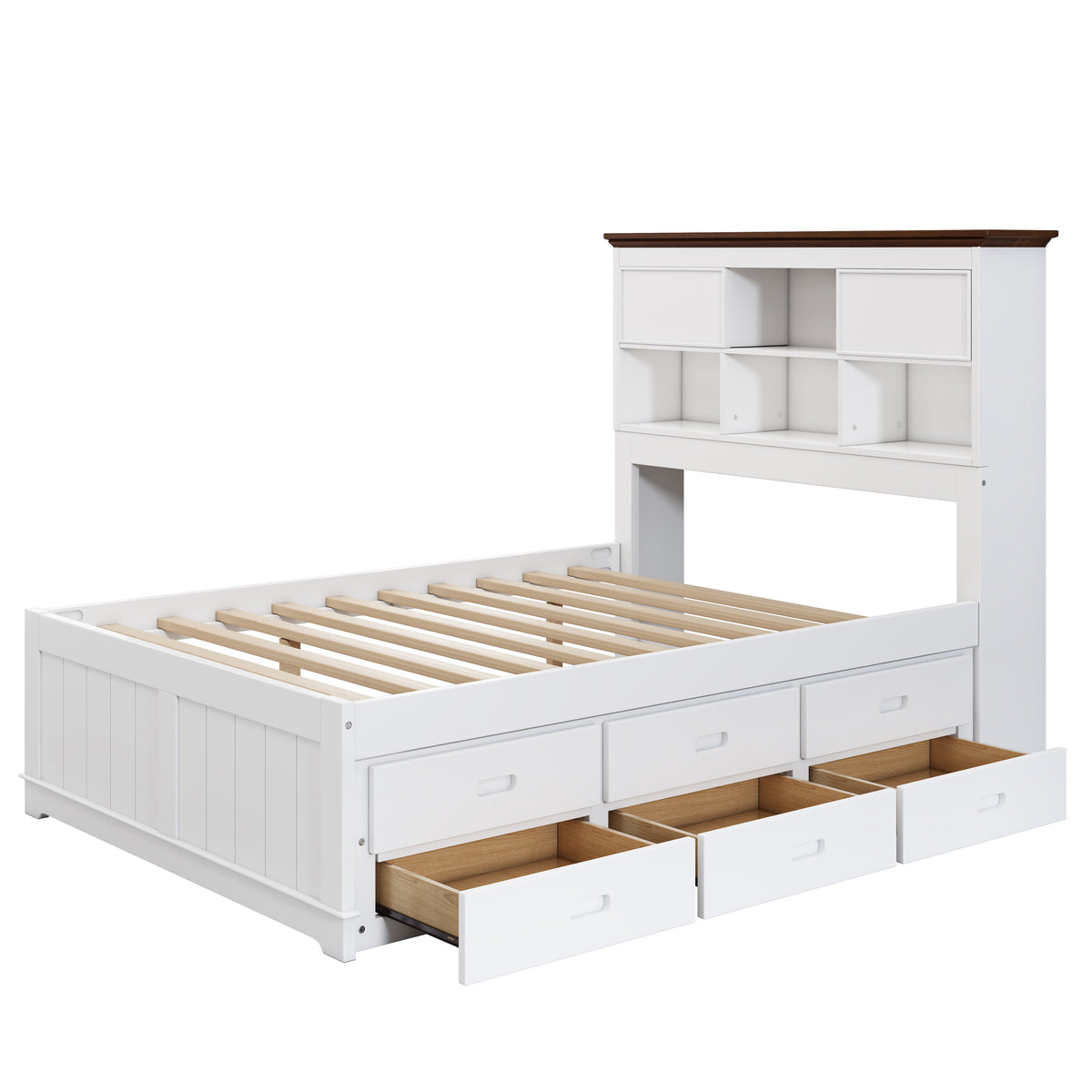 Full Captain's Bed with Bookcase Headboard and Drawers