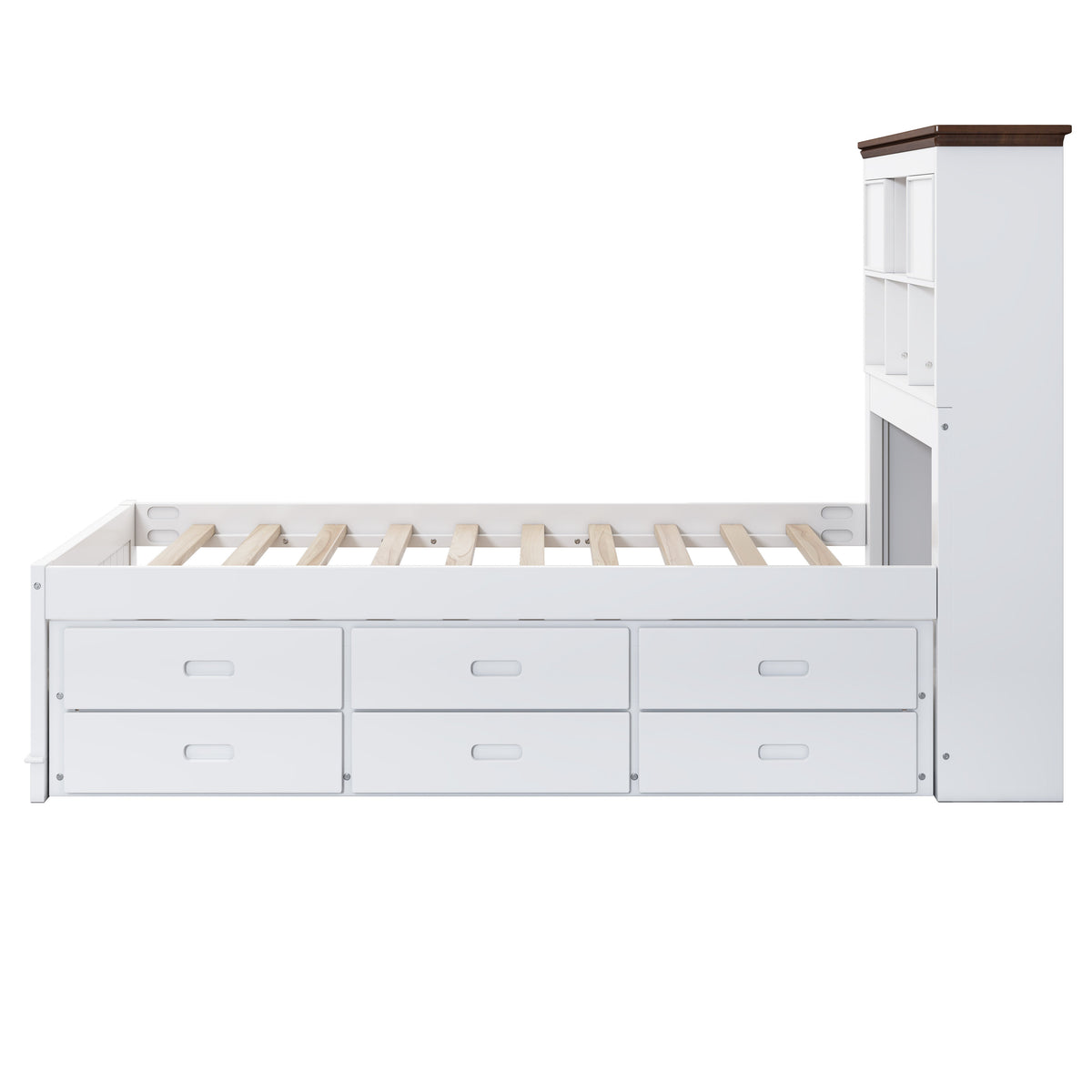 Full Captain's Bed with Bookcase Headboard and Drawers
